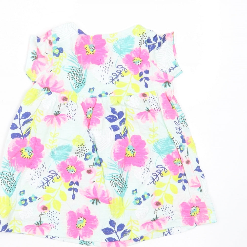 F&F Girls Multicoloured Floral Cotton T-Shirt Dress  Size 3-6 Months  Round Neck