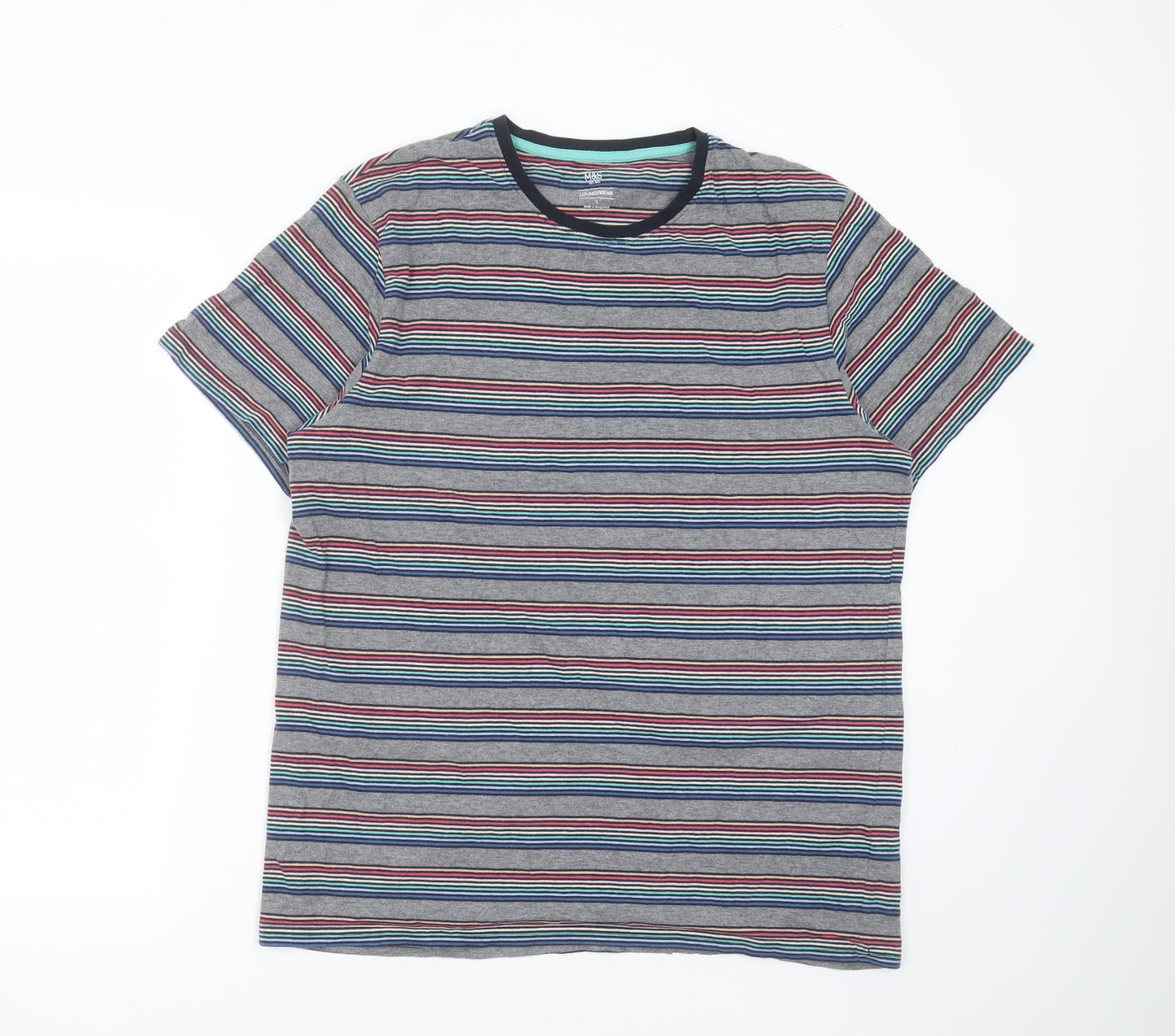 Marks and Spencer Mens Grey Striped Cotton  Pyjama Top Size L