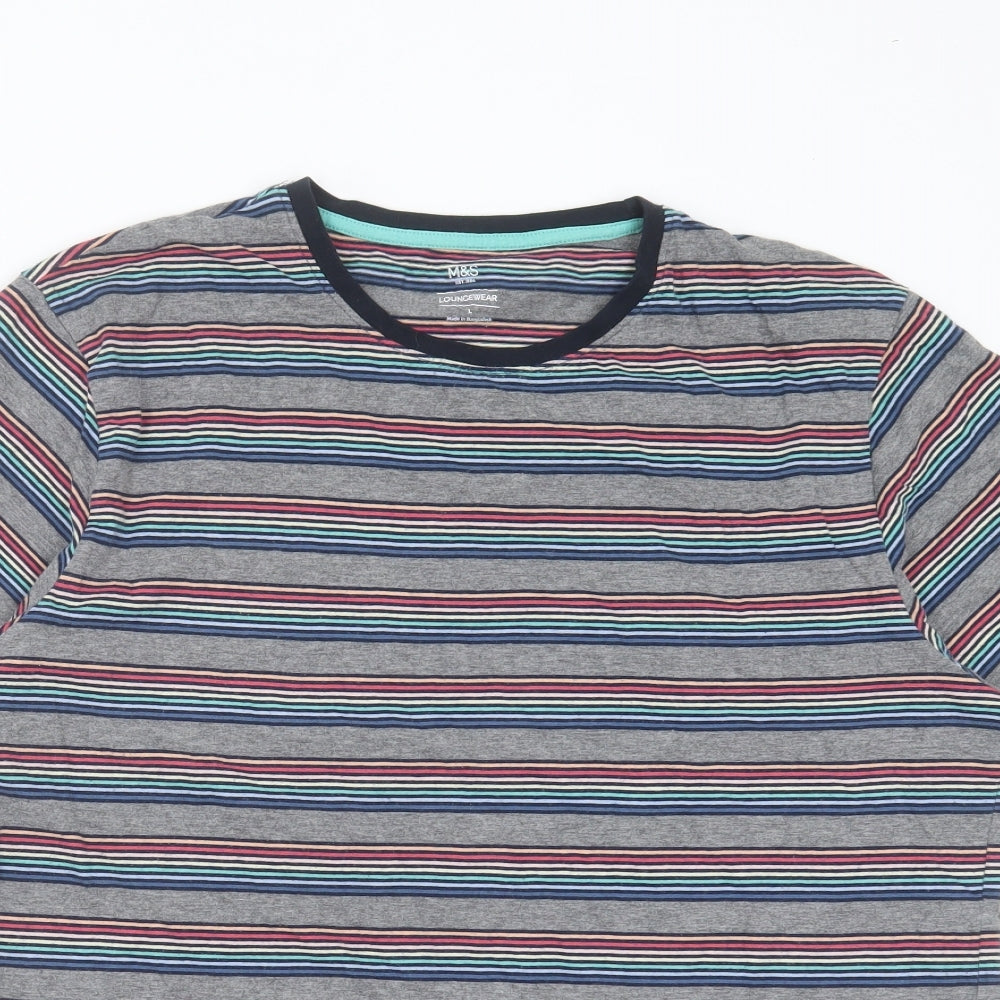 Marks and Spencer Mens Grey Striped Cotton  Pyjama Top Size L