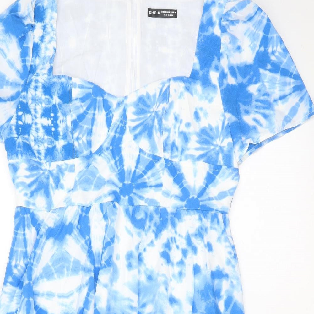 SheIn Womens Blue Tie Dye Polyester Fit & Flare  Size L  Sweetheart