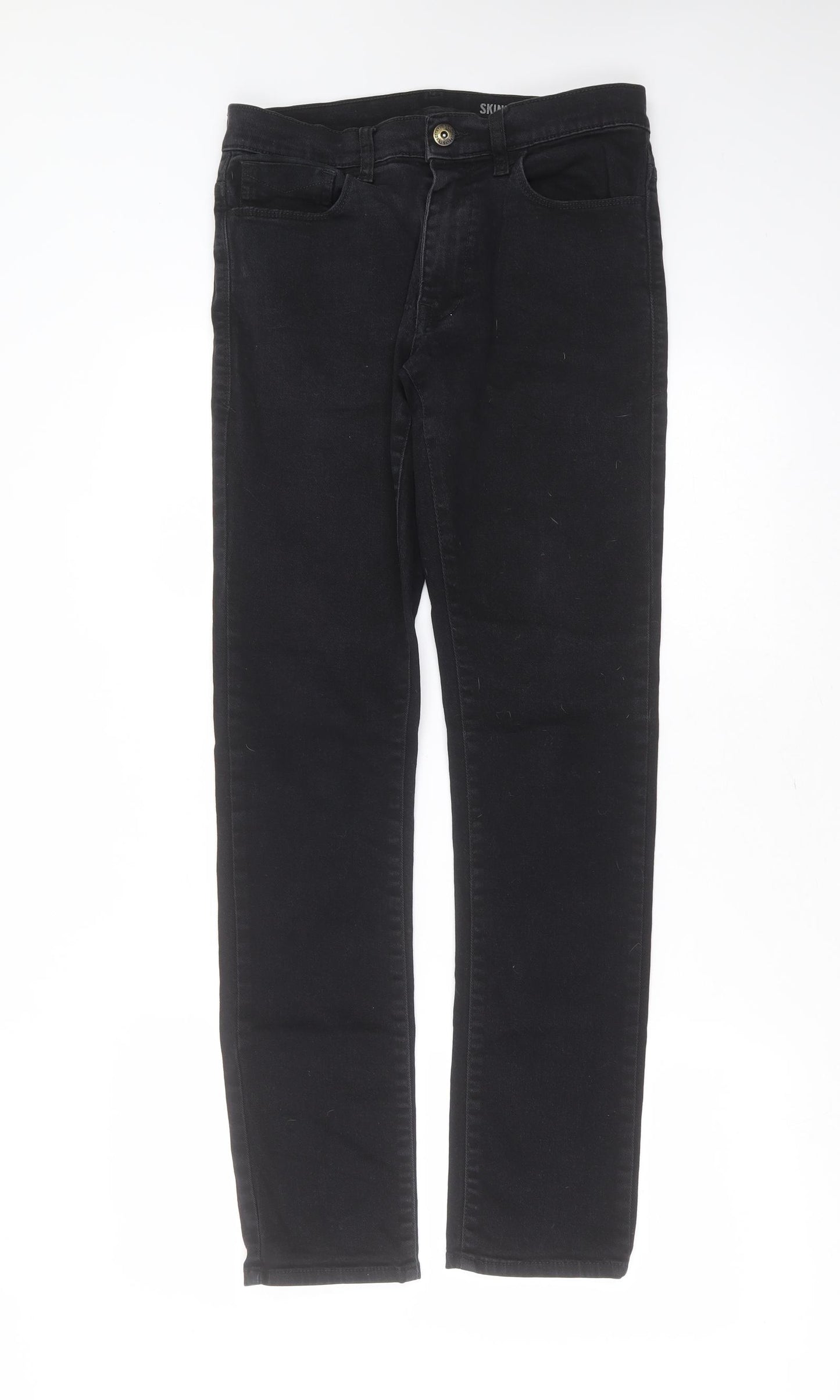 F&F Mens Black  Cotton Skinny Jeans Size 30 in L32 in Extra-Slim Zip