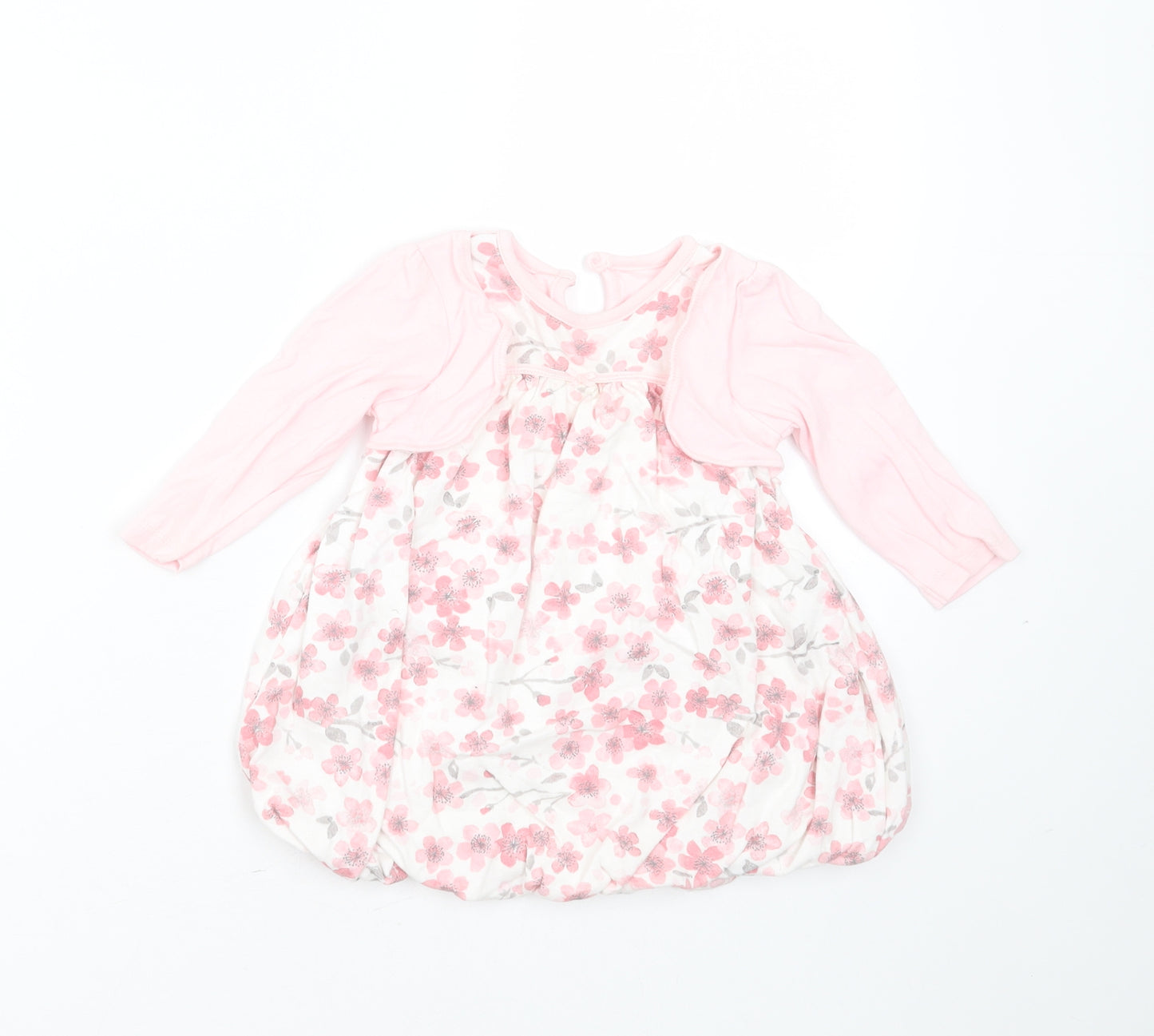 George Girls Pink Floral Cotton Fit & Flare  Size 6-9 Months  Round Neck