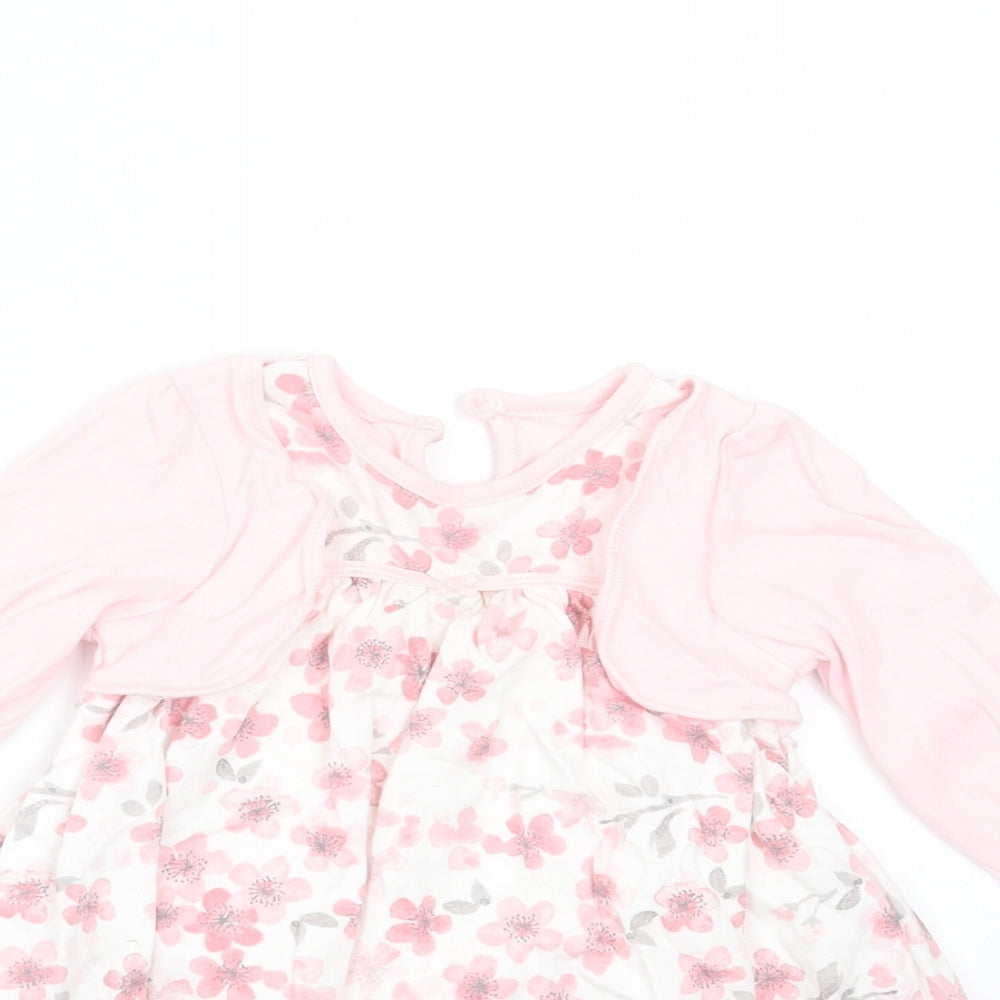 George Girls Pink Floral Cotton Fit & Flare  Size 6-9 Months  Round Neck