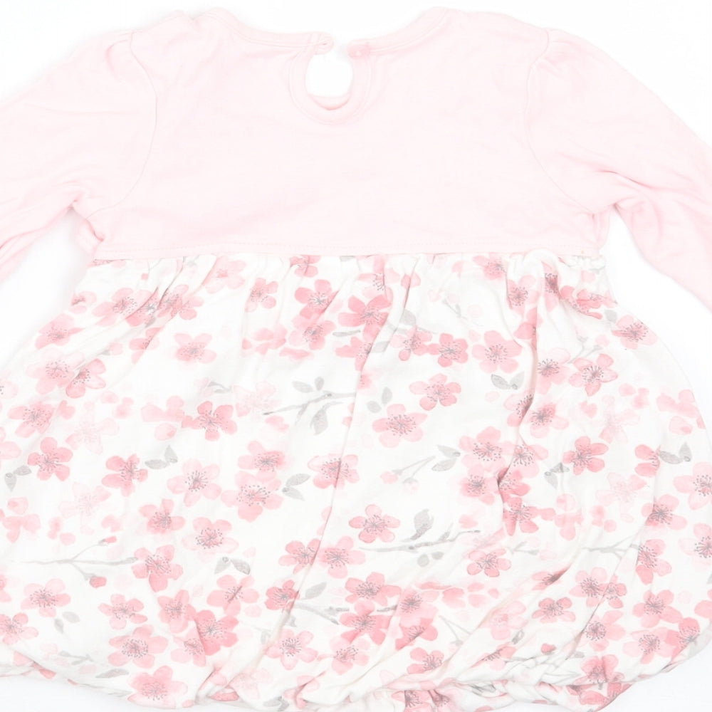 George Girls Pink Floral Cotton Fit & Flare  Size 6-9 Months  Round Neck