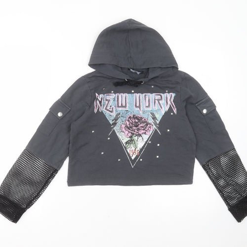 Select Girls Grey  Cotton Pullover Hoodie Size 14 Years   - new york