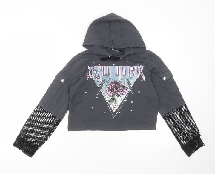Select Girls Grey Cotton Pullover Hoodie Size 14 Years - new york