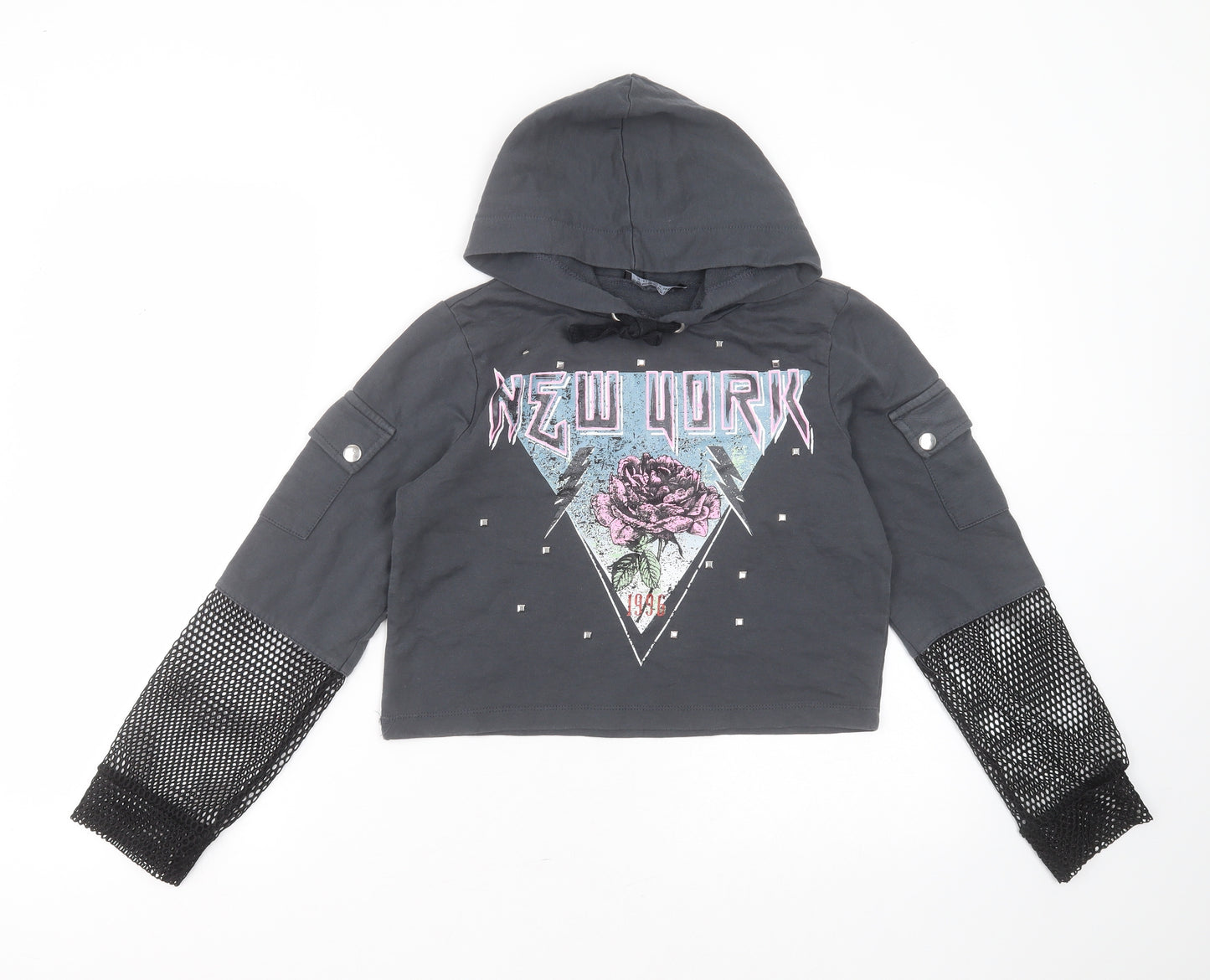 Select Girls Grey  Cotton Pullover Hoodie Size 14 Years   - new york
