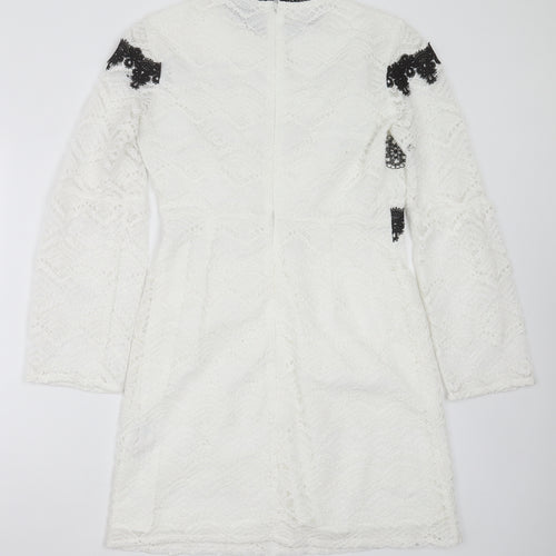 Topshop Womens White Geometric Polyester Shift  Size 12  Round Neck  - lace detail