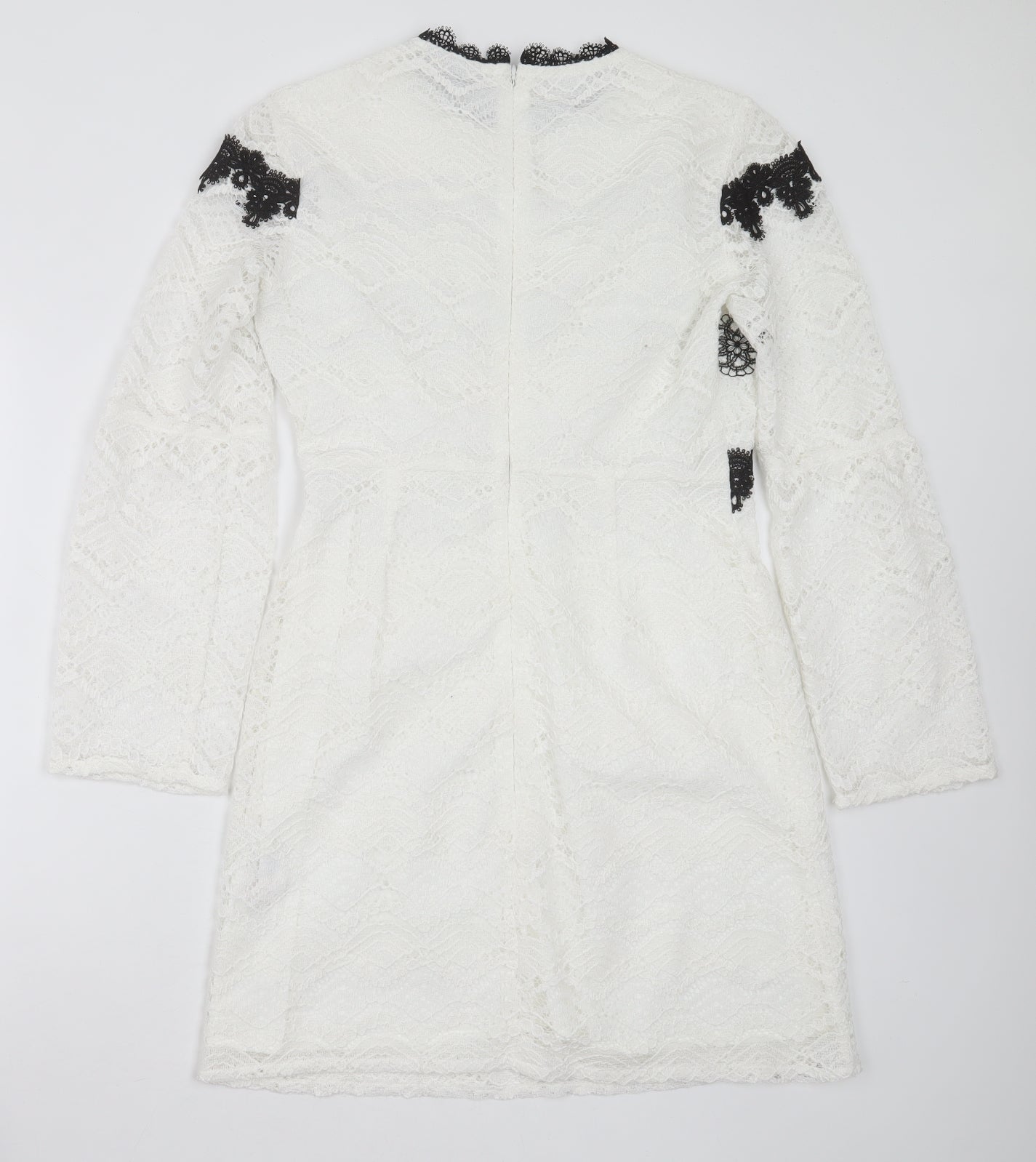 Topshop Womens White Geometric Polyester Shift  Size 12  Round Neck  - lace detail