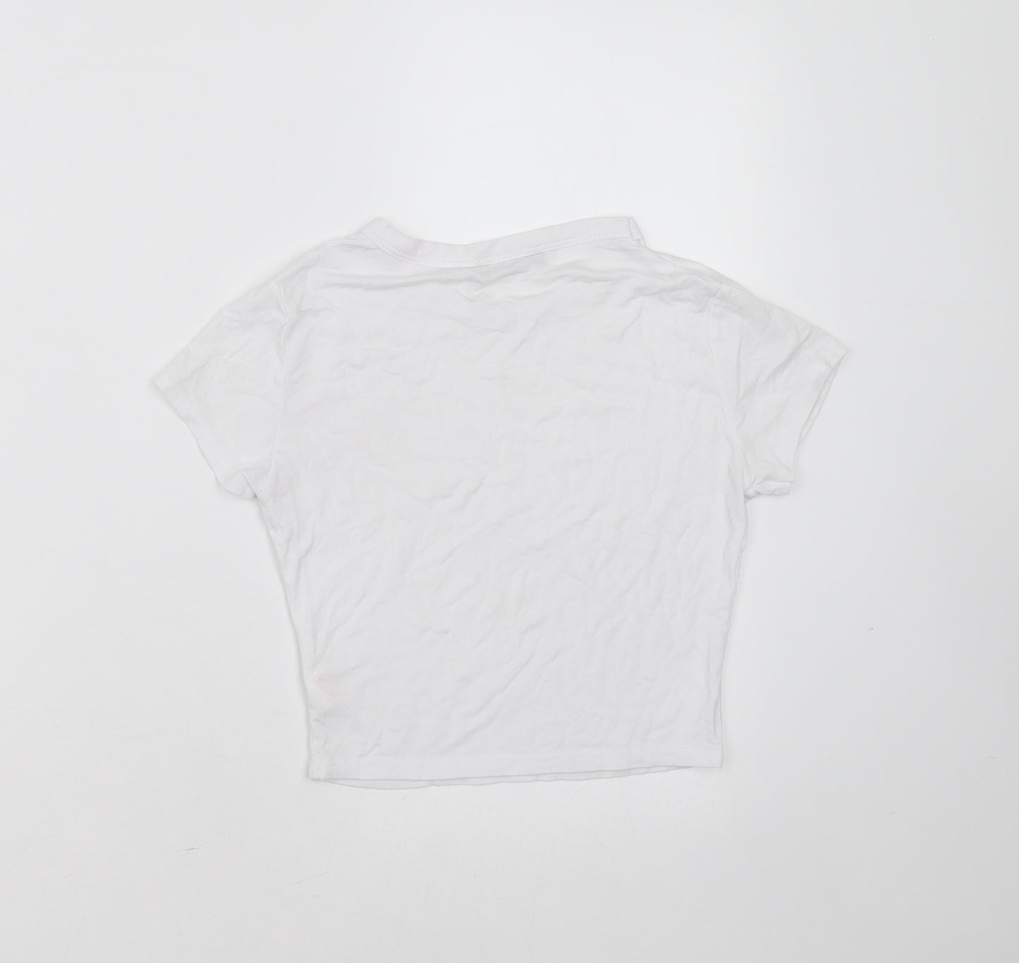 PRETTYLITTLETHING Womens White  Viscose Cropped T-Shirt Size 6 Round Neck