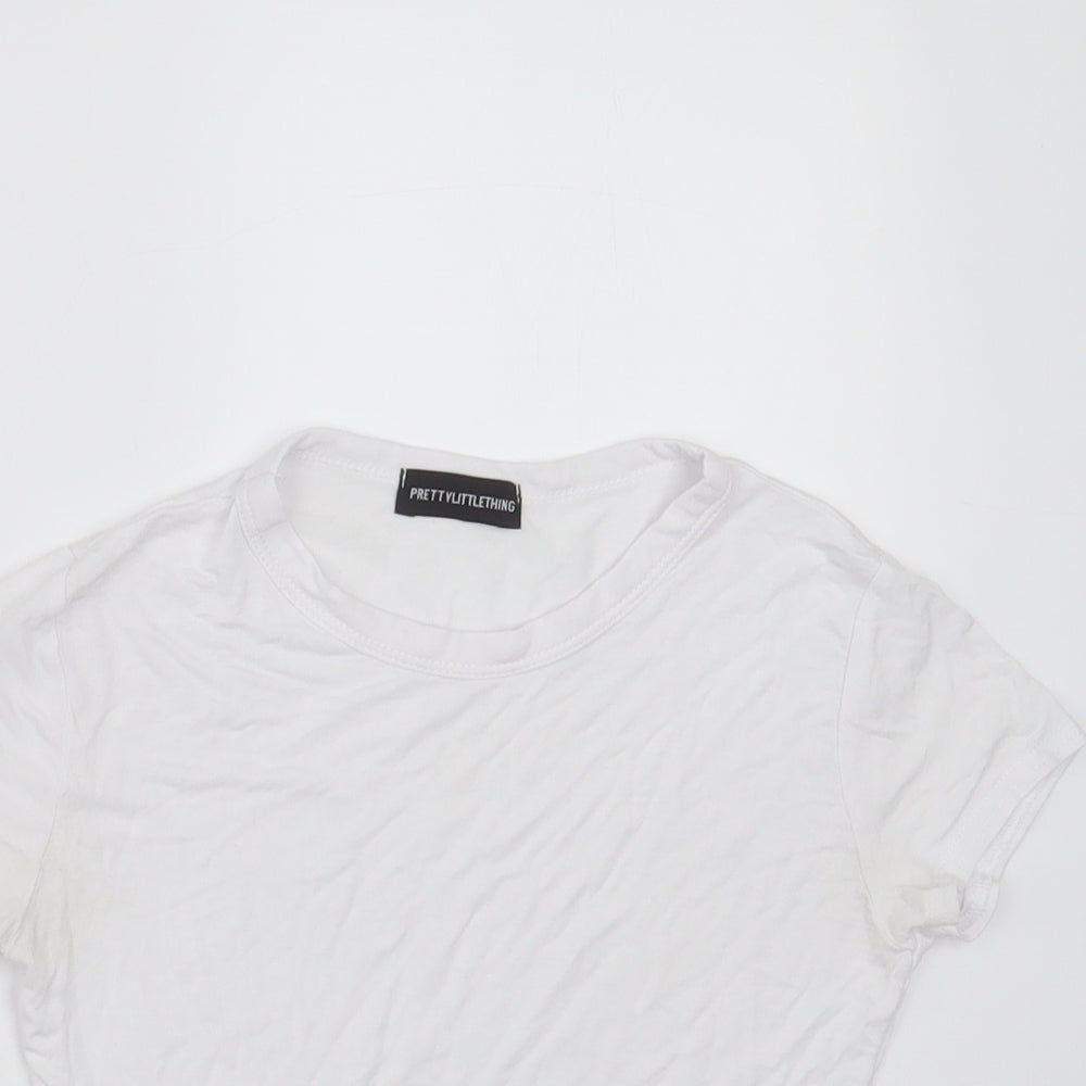 PRETTYLITTLETHING Womens White  Viscose Cropped T-Shirt Size 6 Round Neck