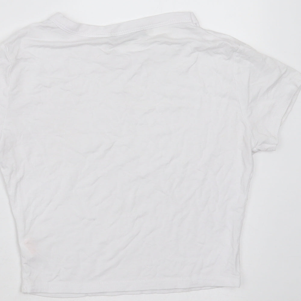 PRETTYLITTLETHING Womens White  Viscose Cropped T-Shirt Size 6 Round Neck