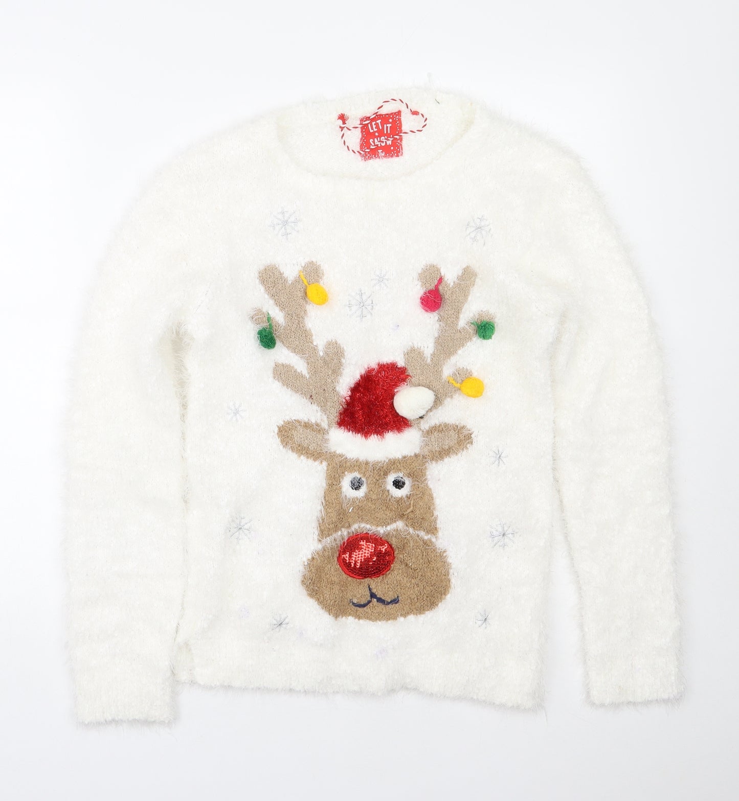TU Girls White Crew Neck  Polyester Pullover Jumper Size 14 Years   - Christmas Jumper