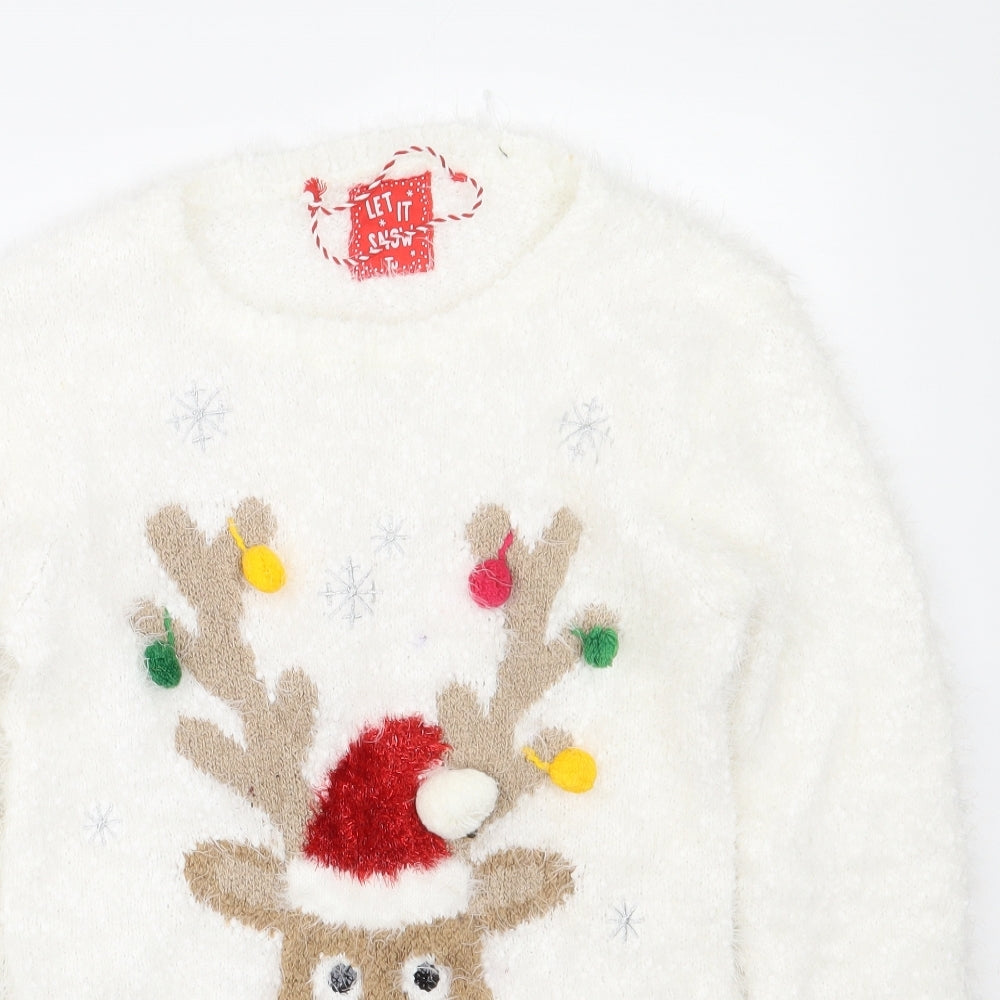 TU Girls White Crew Neck  Polyester Pullover Jumper Size 14 Years   - Christmas Jumper