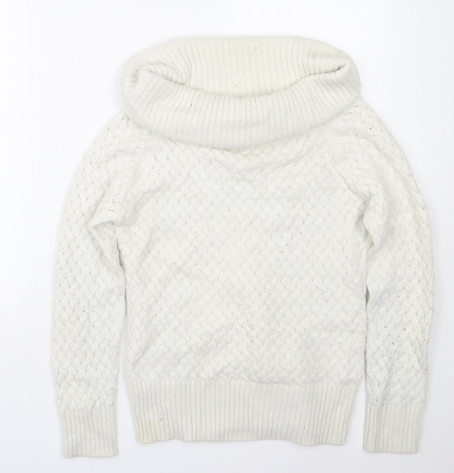 NEXT Womens White Roll Neck  Nylon Pullover Jumper Size 12