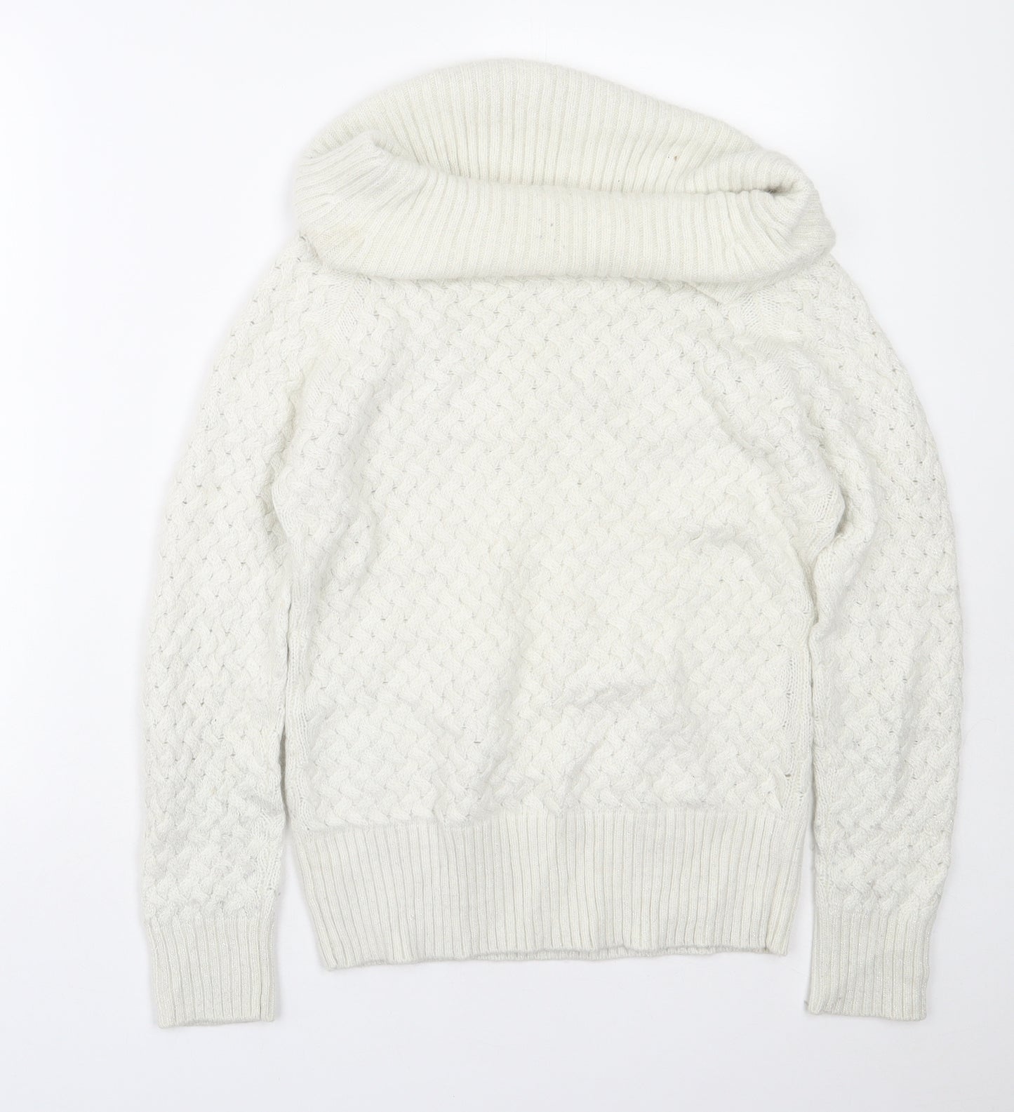 NEXT Womens White Roll Neck  Nylon Pullover Jumper Size 12