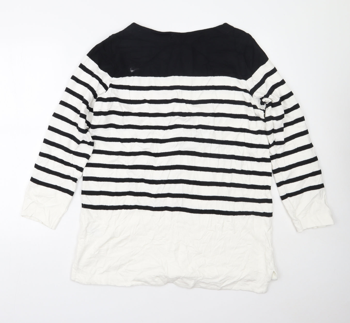 M&S Womens White Boat Neck Striped Cotton Pullover Jumper Size 16