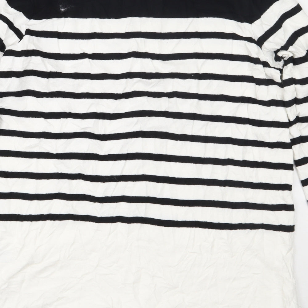 M&S Womens White Boat Neck Striped Cotton Pullover Jumper Size 16