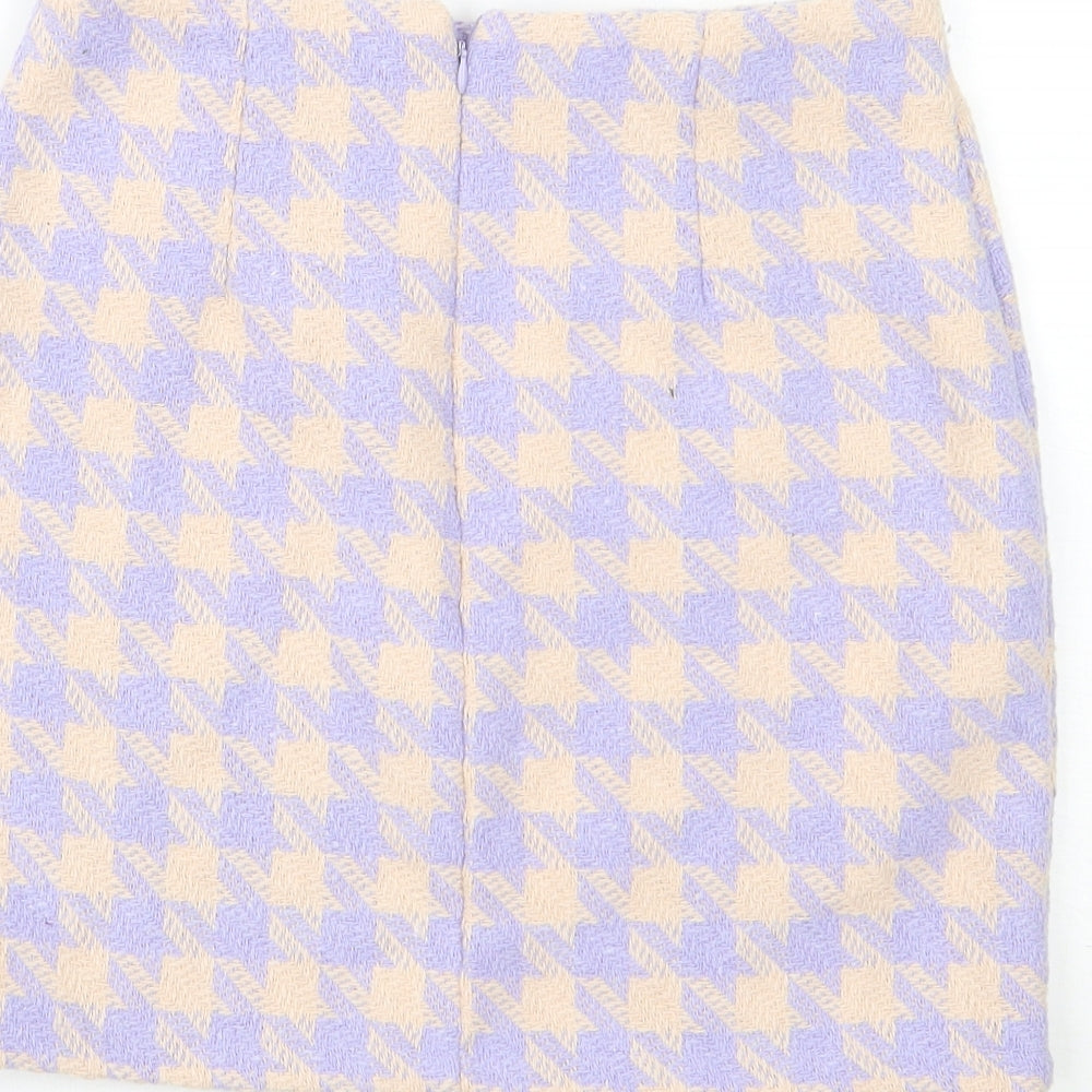 Primark Womens Purple Houndstooth Nylon Mini Skirt Size 10
