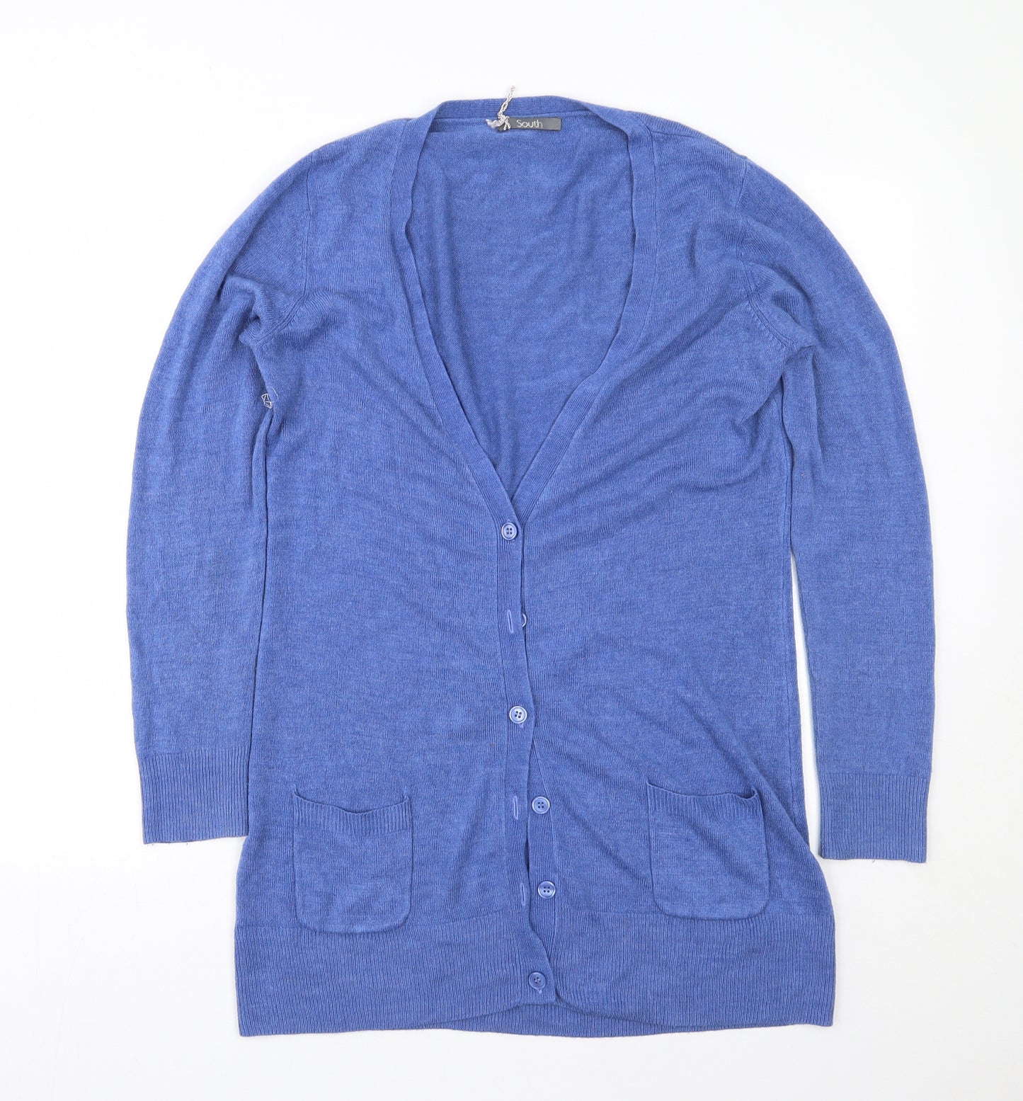South Womens Blue V-Neck  Acrylic Cardigan Jumper Size 14