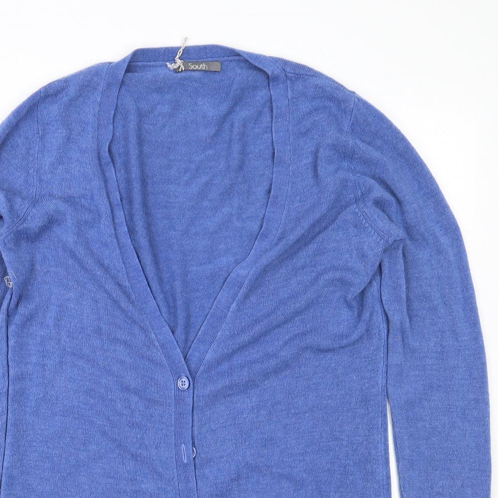 South Womens Blue V-Neck  Acrylic Cardigan Jumper Size 14