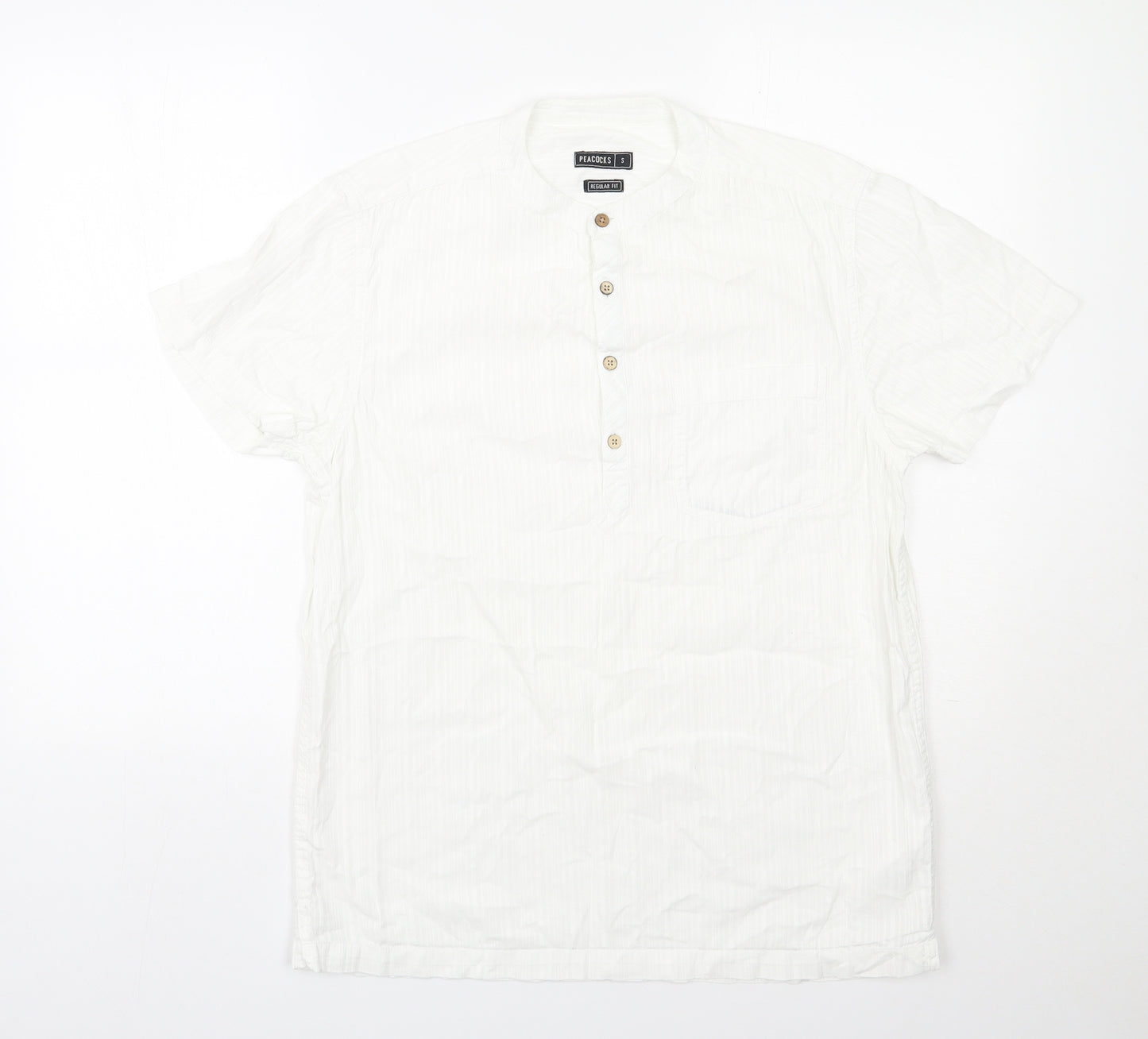 Peacocks Mens White  Cotton  Button-Up Size S Round Neck Button