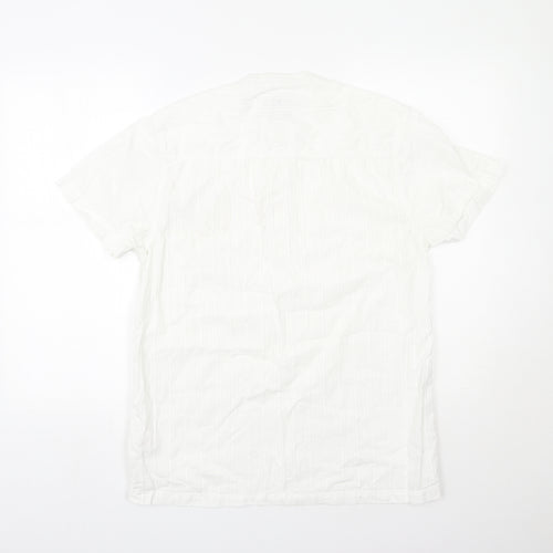 Peacocks Mens White  Cotton  Button-Up Size S Round Neck Button