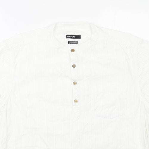 Peacocks Mens White  Cotton  Button-Up Size S Round Neck Button