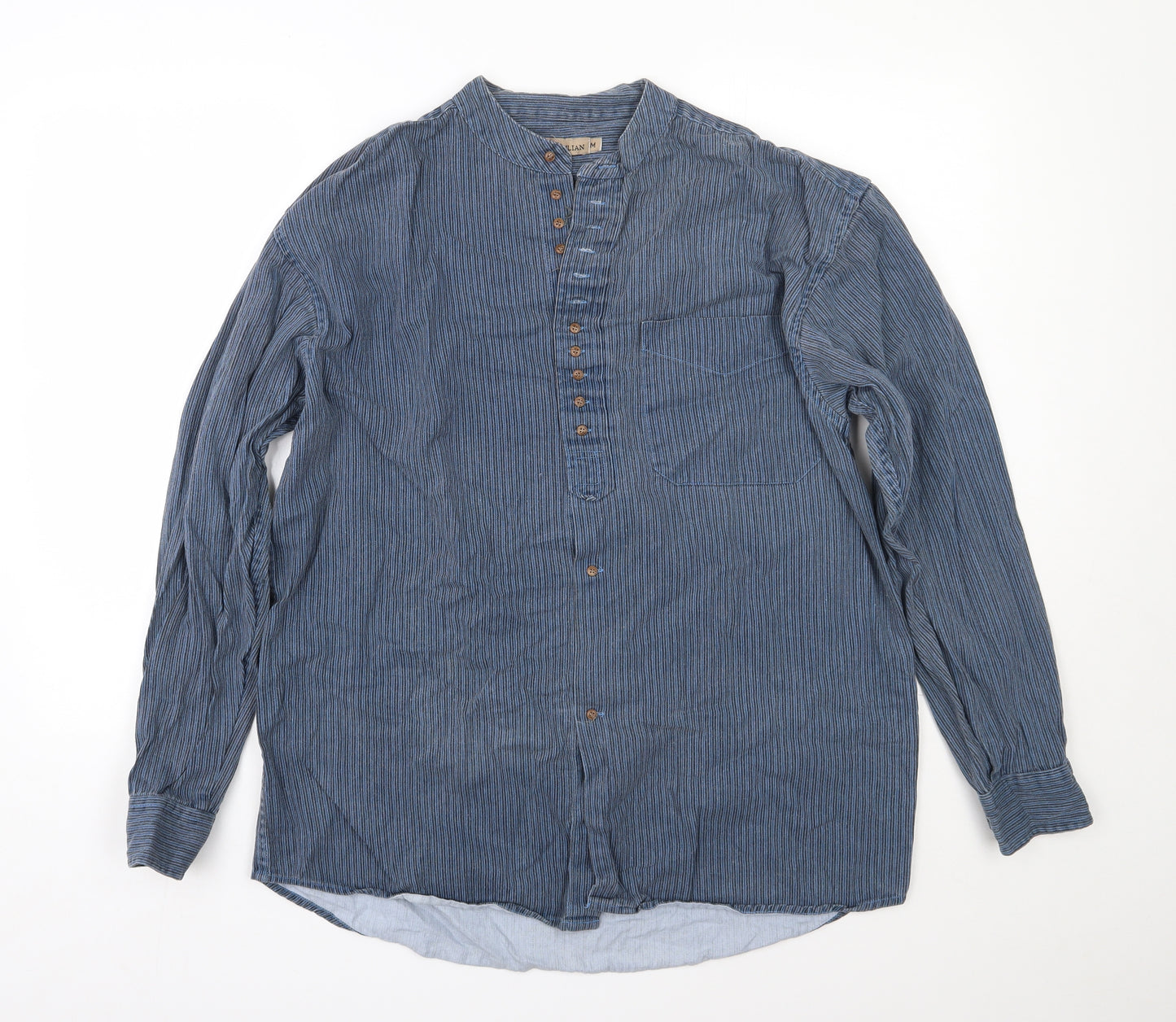Civilian Mens Blue Striped Cotton  Button-Up Size M Henley Button