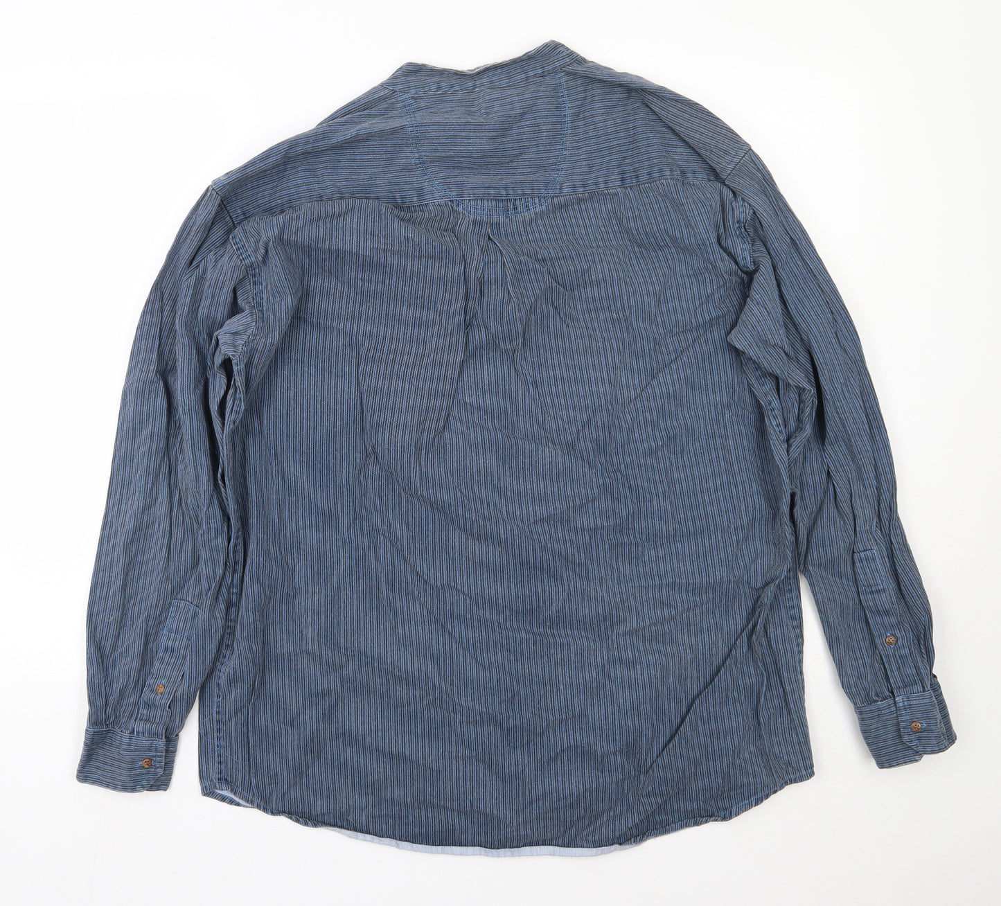 Civilian Mens Blue Striped Cotton  Button-Up Size M Henley Button