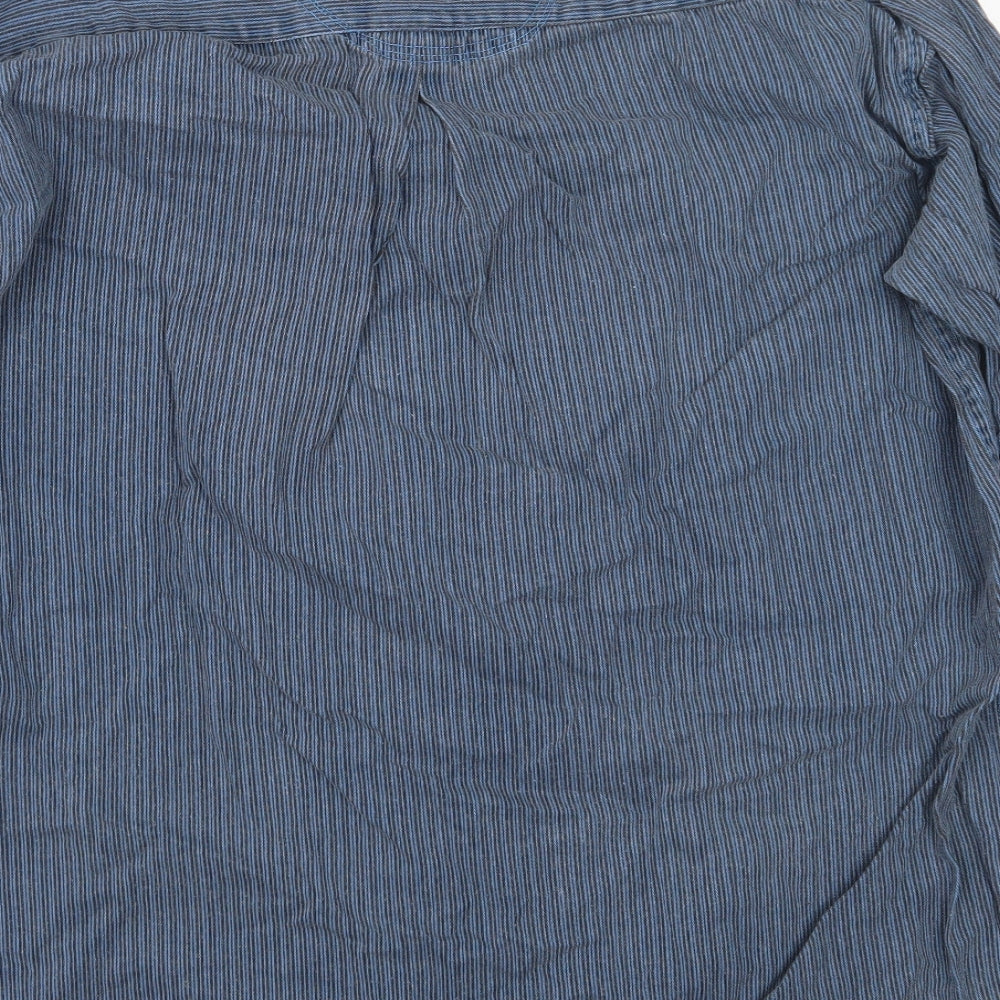 Civilian Mens Blue Striped Cotton  Button-Up Size M Henley Button