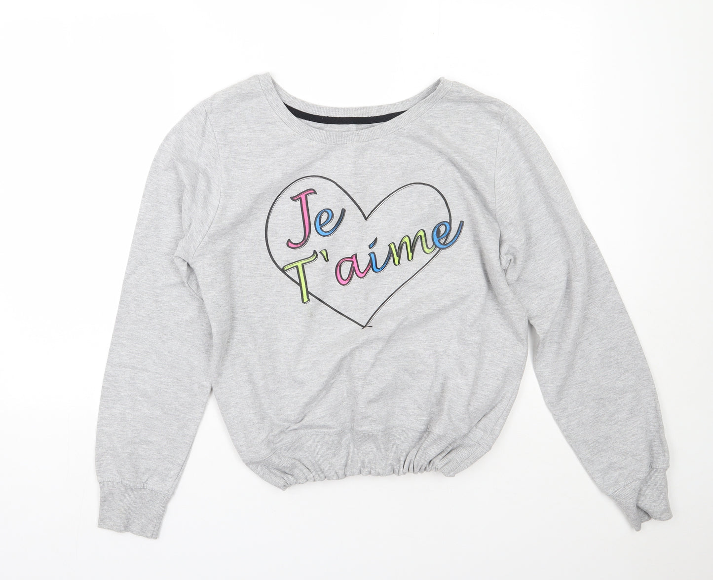 Peacocks Womens Grey  Cotton Pullover Sweatshirt Size M   - Je T'aime