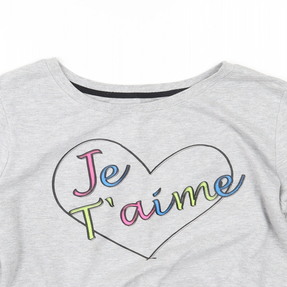 Peacocks Womens Grey  Cotton Pullover Sweatshirt Size M   - Je T'aime