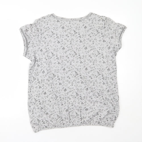 NEXT Womens Grey Floral Cotton Basic T-Shirt Size 16 Round Neck