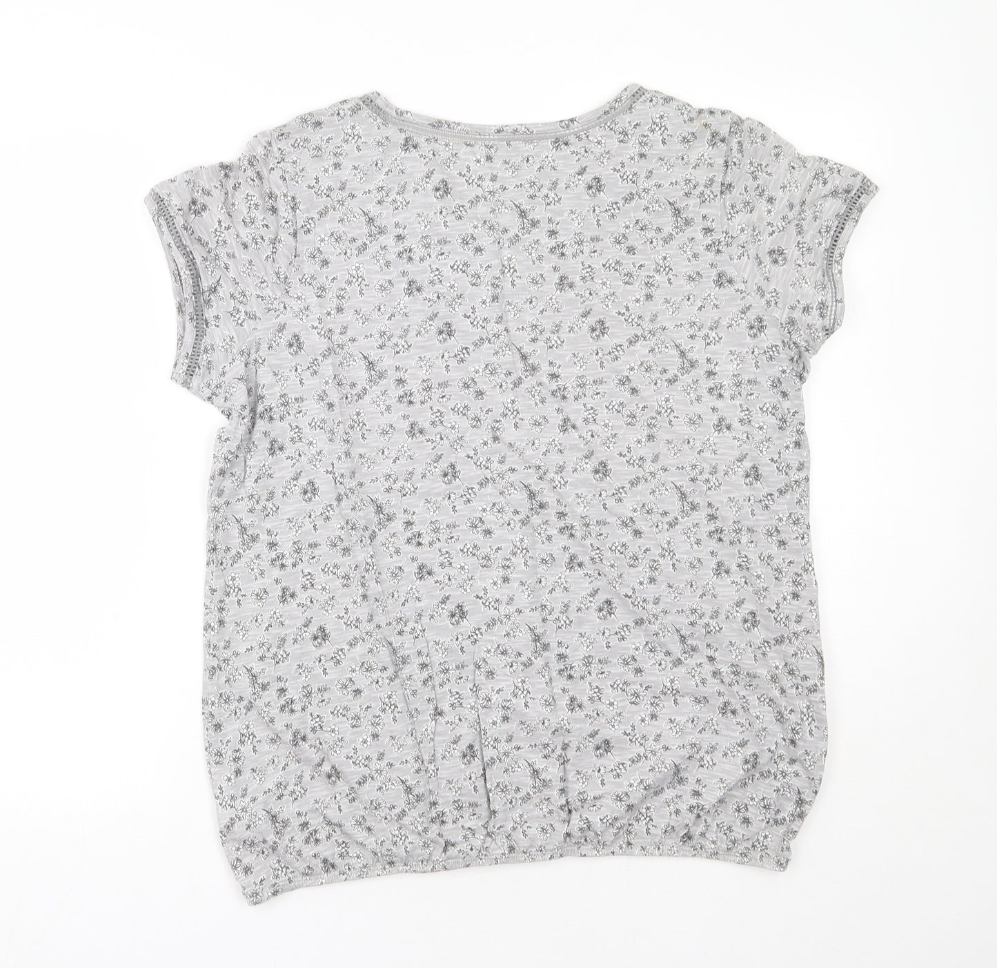 NEXT Womens Grey Floral Cotton Basic T-Shirt Size 16 Round Neck
