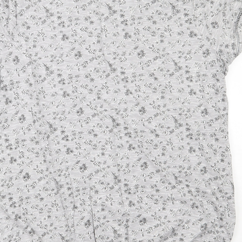 NEXT Womens Grey Floral Cotton Basic T-Shirt Size 16 Round Neck