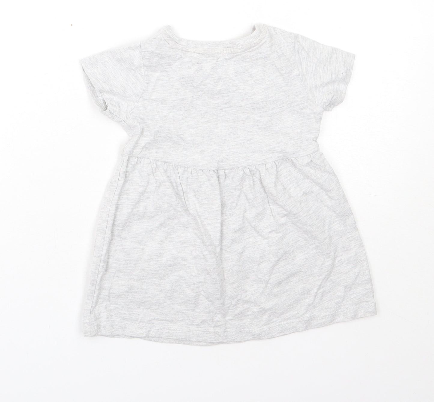 Nutmeg Girls Grey  Cotton T-Shirt Dress  Size 2-3 Years  Round Neck  - Cat