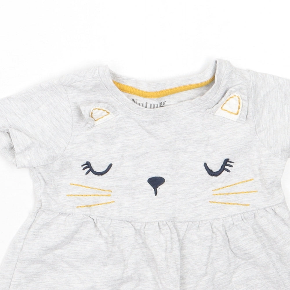Nutmeg Girls Grey  Cotton T-Shirt Dress  Size 2-3 Years  Round Neck  - Cat