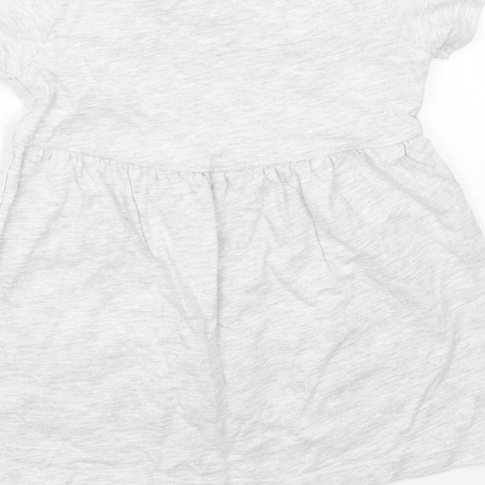Nutmeg Girls Grey  Cotton T-Shirt Dress  Size 2-3 Years  Round Neck  - Cat