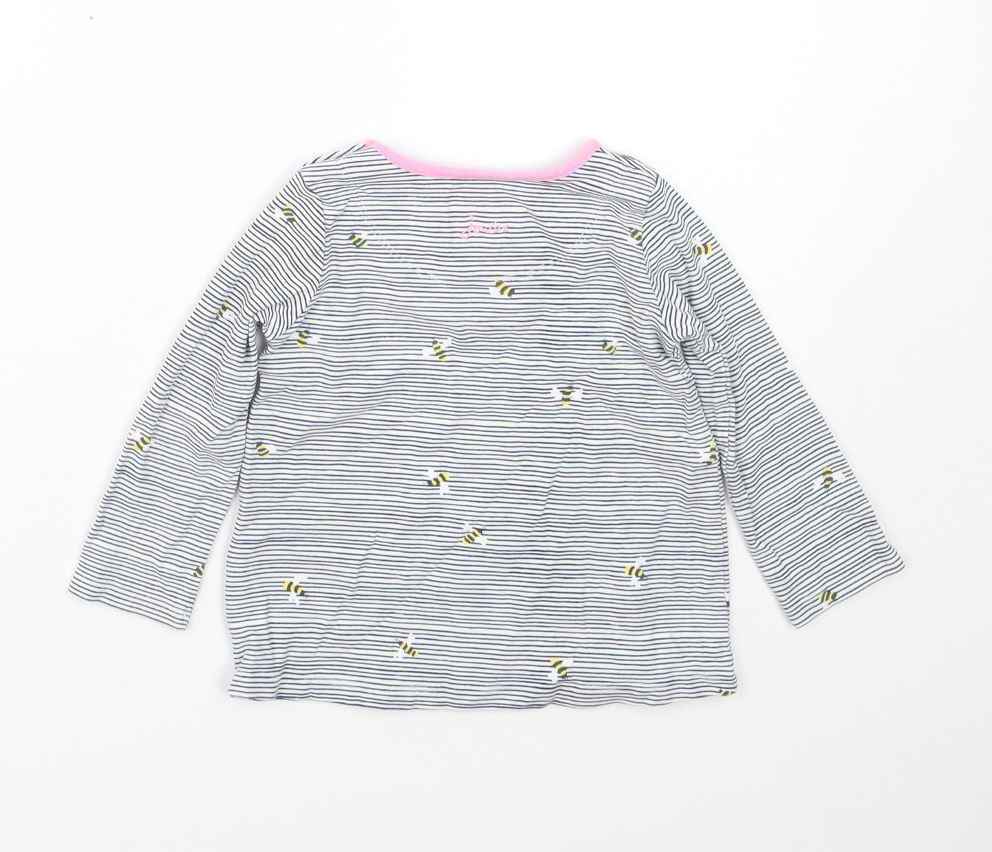 Joules Girls White Striped Cotton Basic T-Shirt Size 2-3 Years Round Neck Snap - Bees