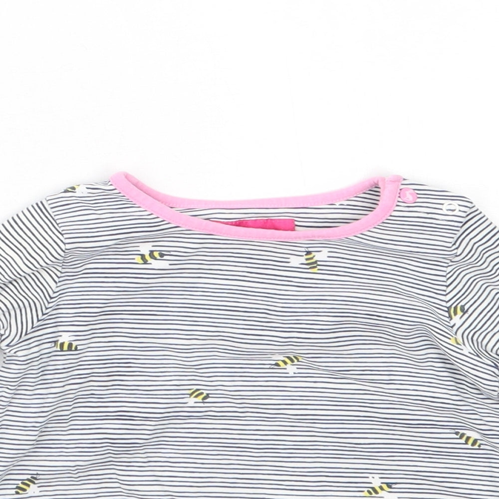 Joules Girls White Striped Cotton Basic T-Shirt Size 2-3 Years Round Neck Snap - Bees