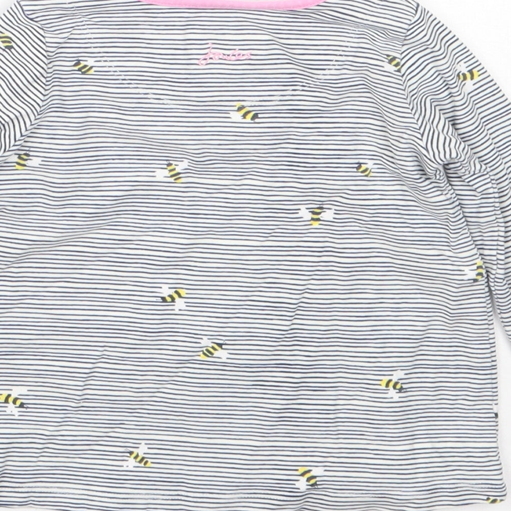 Joules Girls White Striped Cotton Basic T-Shirt Size 2-3 Years Round Neck Snap - Bees