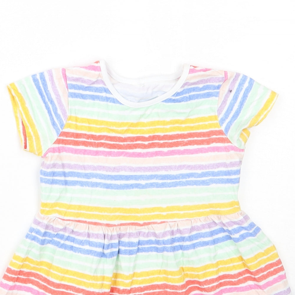 George Girls Multicoloured Striped Cotton T-Shirt Dress  Size 2-3 Years  Round Neck