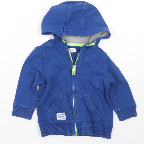 F&F Boys Blue  Cotton Full Zip Jumper Size 12-18 Months  Zip