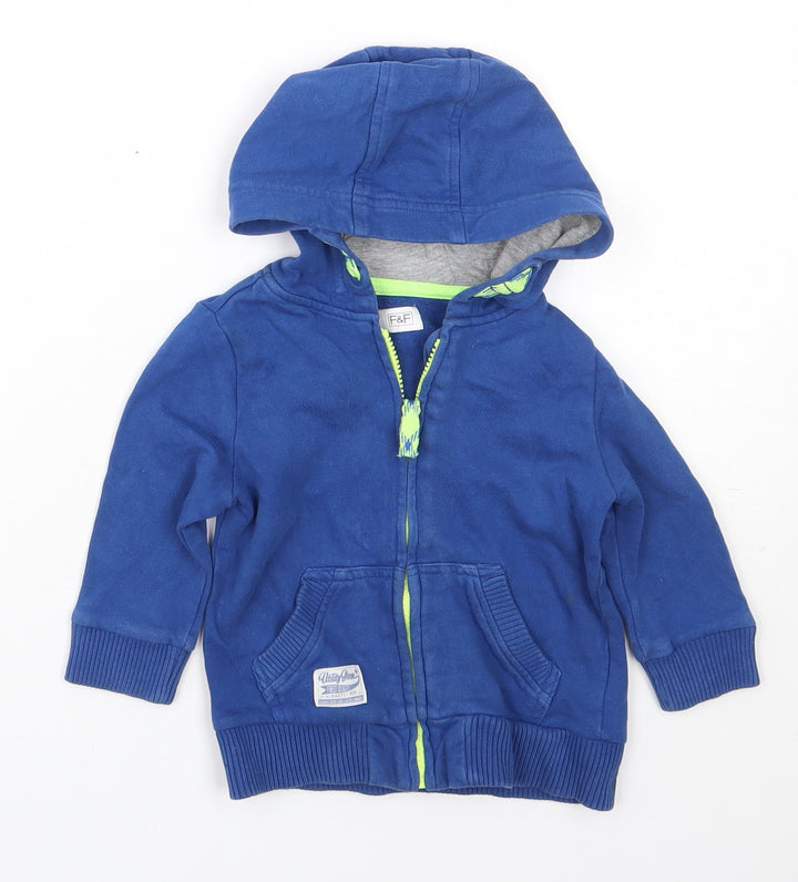 F&F Boys Blue  Cotton Full Zip Jumper Size 12-18 Months  Zip