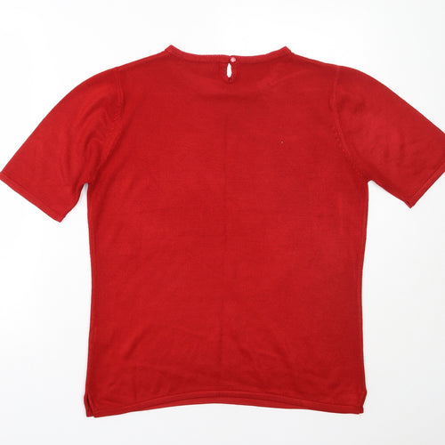 Alexara Womens Red  Acrylic Basic T-Shirt Size S Round Neck