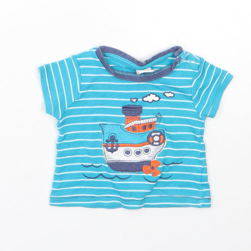 Mini Club Girls Blue Striped Cotton Basic T-Shirt Size 3-6 Months Round Neck  - boat