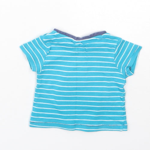 Mini Club Girls Blue Striped Cotton Basic T-Shirt Size 3-6 Months Round Neck  - boat