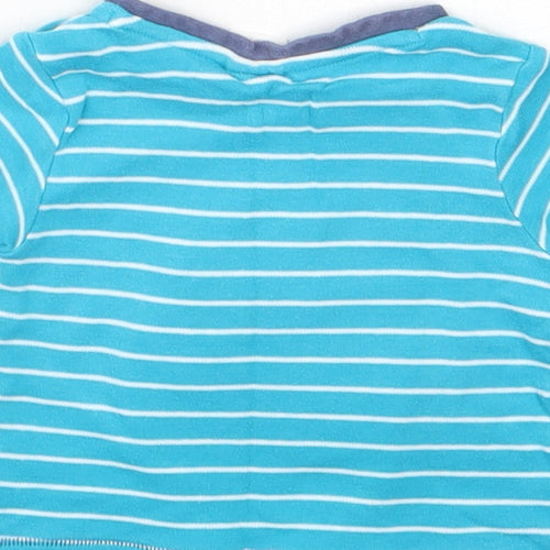 Mini Club Girls Blue Striped Cotton Basic T-Shirt Size 3-6 Months Round Neck  - boat