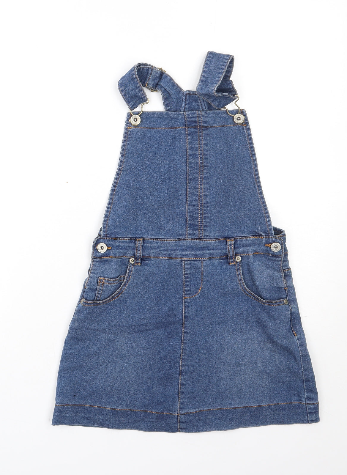 Bluezoo Girls Blue  Polyester Pinafore/Dungaree Dress  Size 10 Years  Square Neck